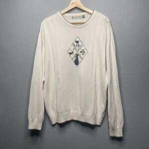 Vintage Shenandoah Embroidered Golf-Themed Ivory Sweater Mens L Pullover